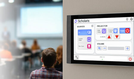 TEKVOX classroom AV control panel for seamless presentation management.